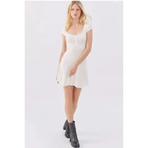 NWT Urban Outfitters UO Maureen Henley Mini Dress Size xs in White Lettuce Hem